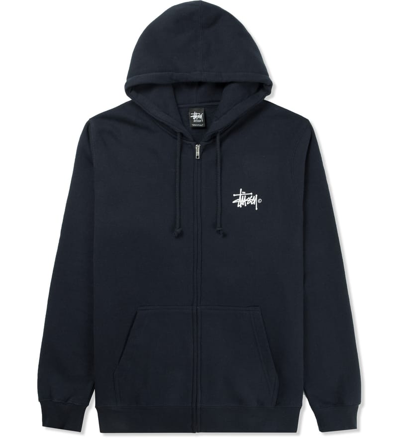 Stüssy - Navy Basic Logo Zip Hoodie | HBX - Globally Curated