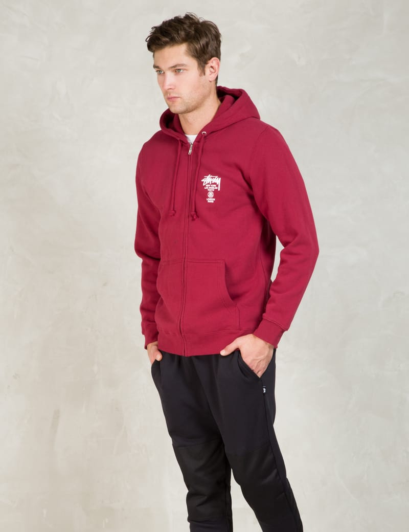 Burgundy on sale stussy hoodie