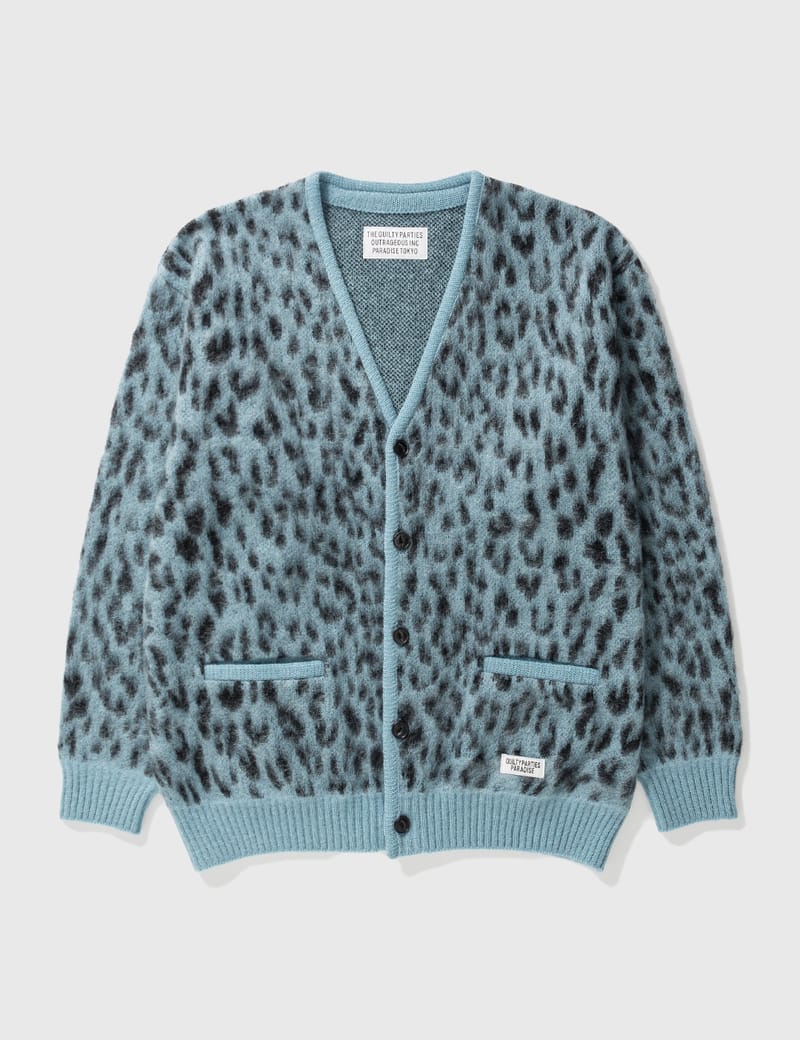 Leopard Mohair Cardigan In Blue