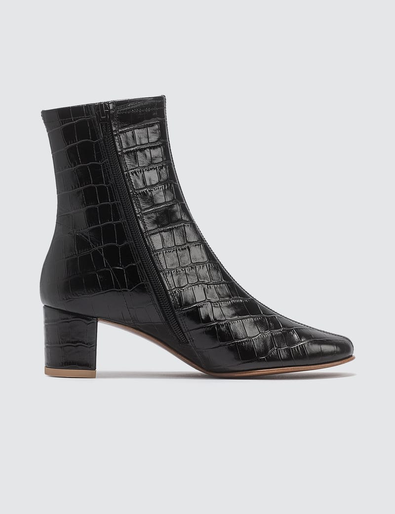 Sofia Croco Embossed Leather Black Boots