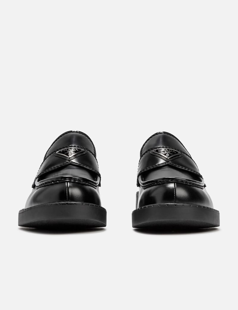 Prada - Chocolate Brushed Leather Loafers | HBX - Globally Curated