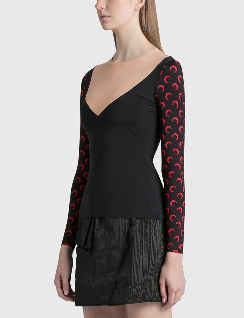 カットソー(長袖+七分) MARINE SERRE TROMPE L'OEIL NECKLINE TOP Marine Serre - Trompe L'Oeil Neckline Top | HBX
