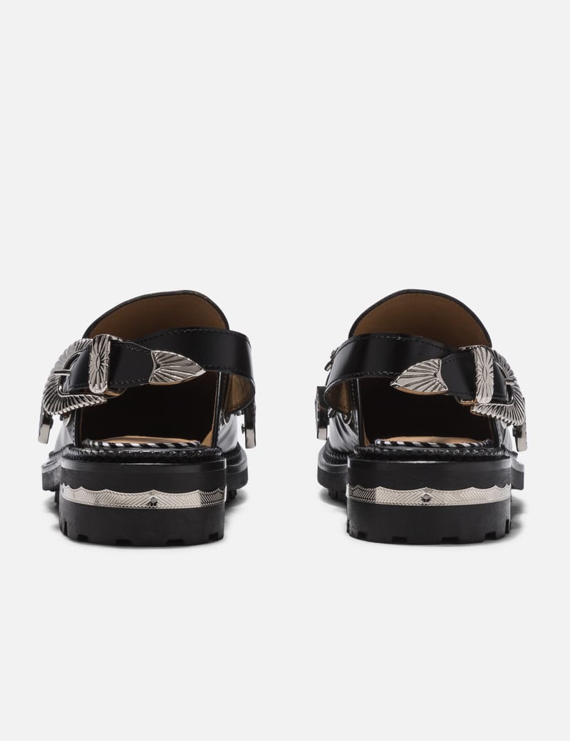 Toga Pulla Metal Mule Loafer - Glossy leather, western buckle and