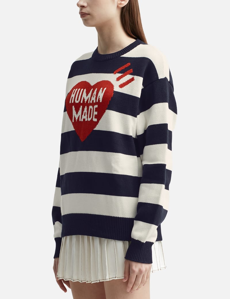 STRIPED HEART KNIT SWEATER