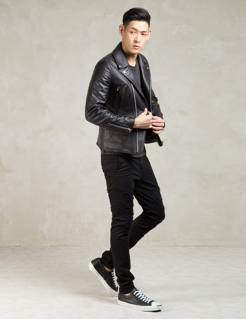 Undercover - Black Lamb Leather Motorcycle Jacket | HBX