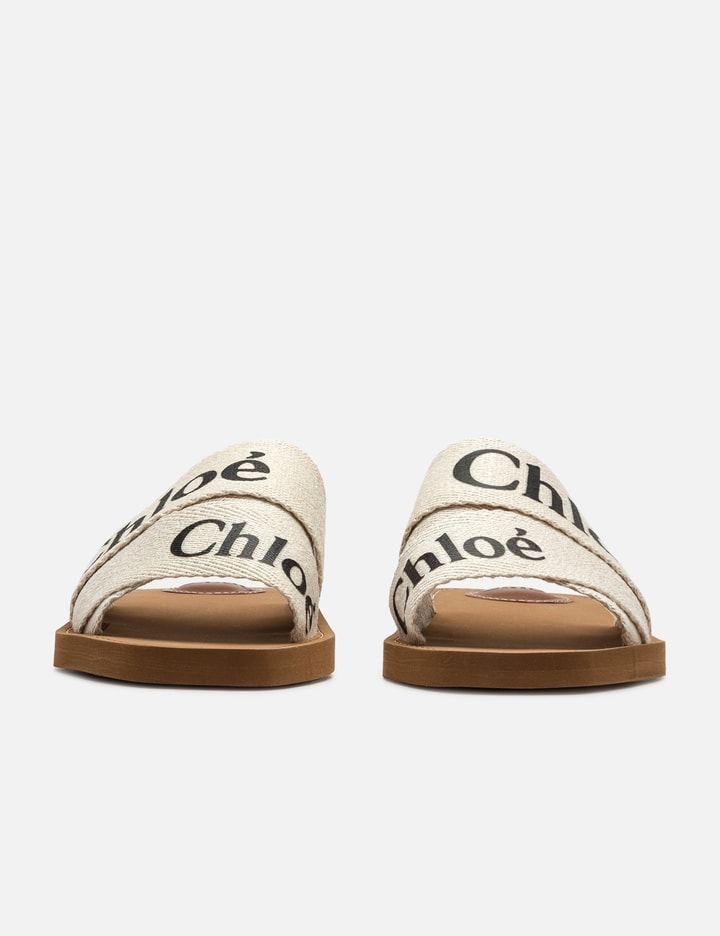 CHLOÉ WOODY MULE IN WHITE LAMBSKIN WITH EMBROIDERED LOGO