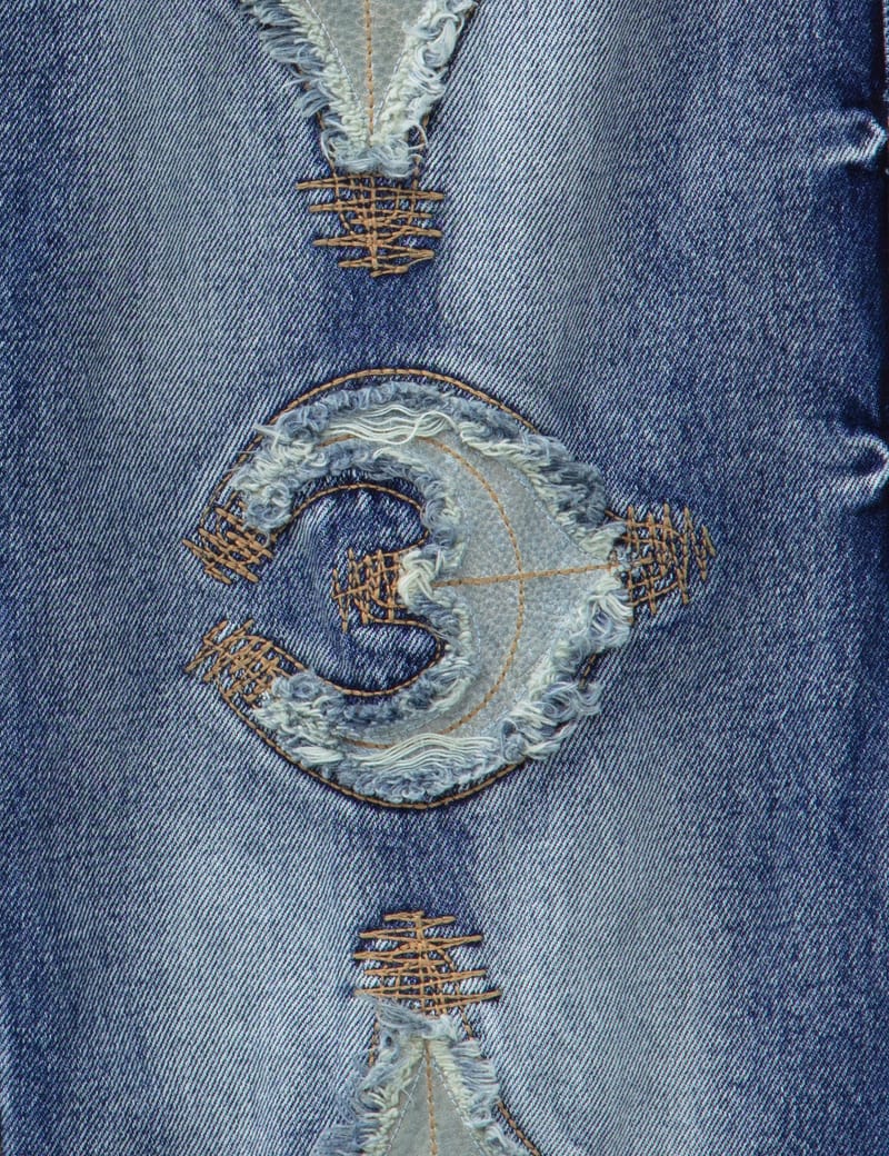 THUG CLUB TC Bone Leather Denim Pants - Washed blue denim with