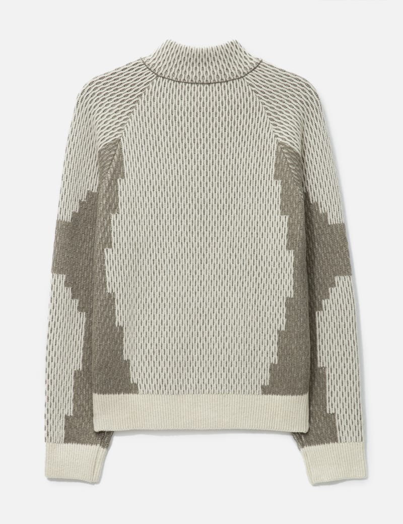 【2plan】(Summer fabric) Wint hood half knit Slim Fit Half-Zip Fine-Knit Sweater - Light taupe melange