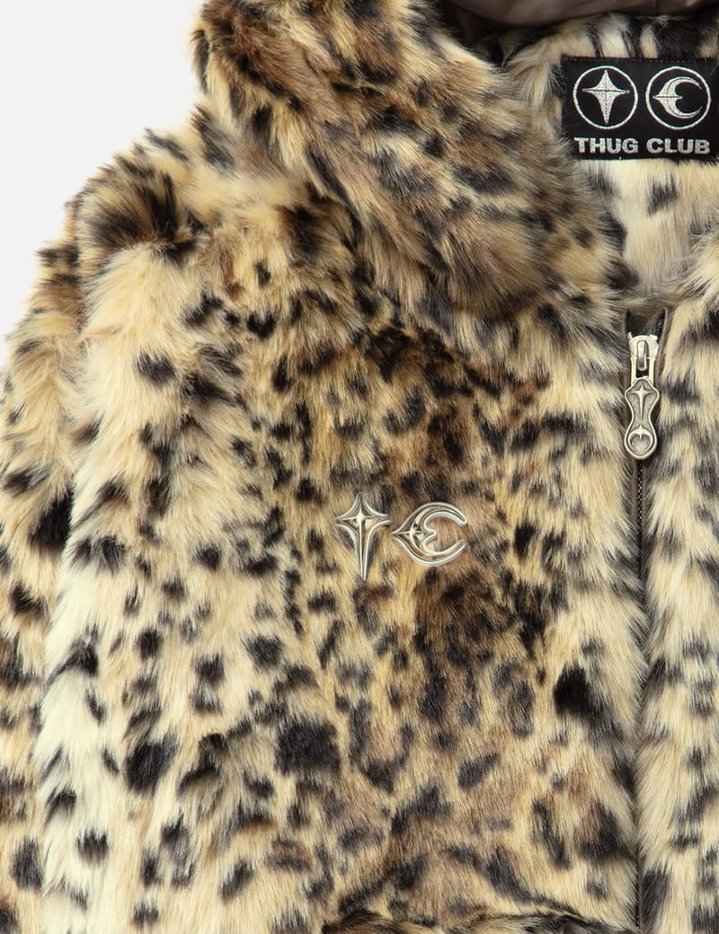 THUG CLUB Leopard Fur Jacket - Bold leopard print, plush faux fur