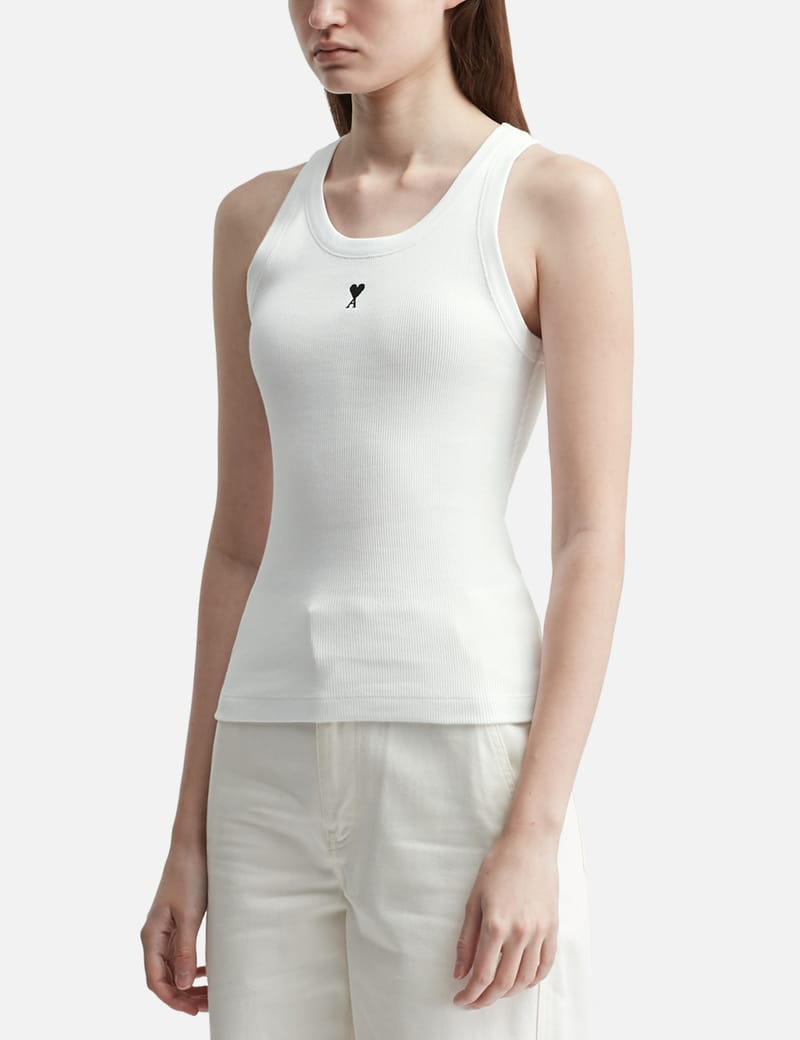 Ami White Cotton Ami de Coeur Tanktop - Embroidered chest logo