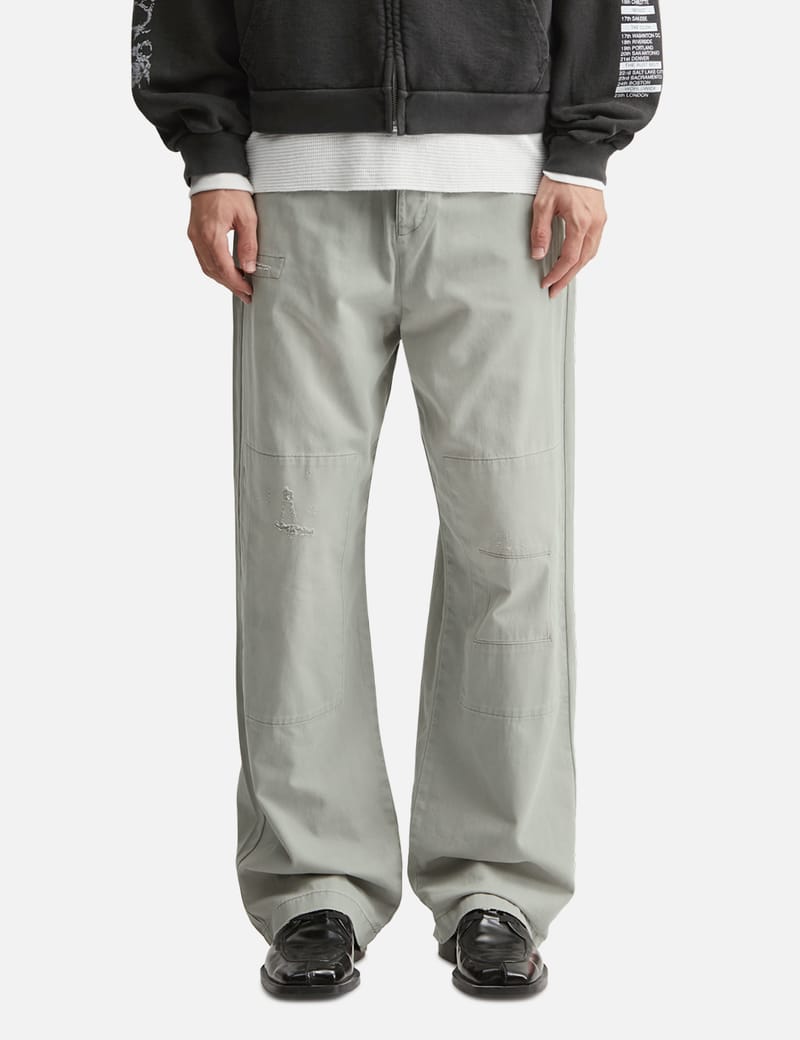 Basketcase Lax Grey Work Pants - Distressed cotton work pants in