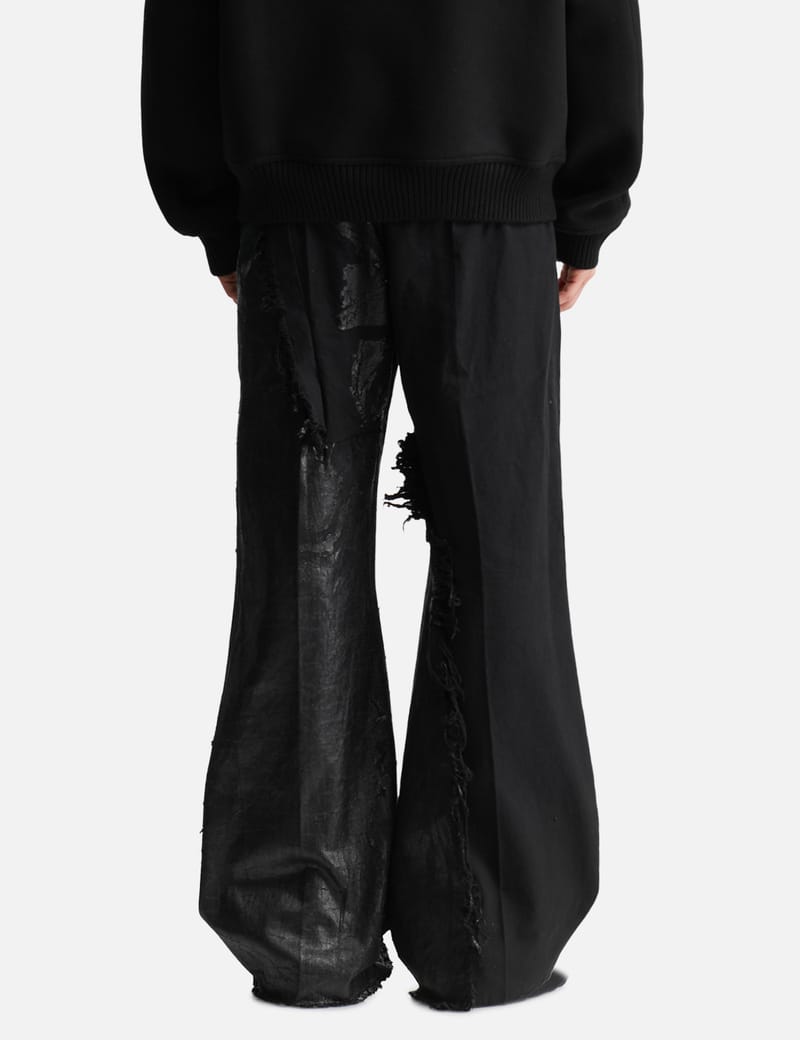 Rick Owens Joris Trousers - Waxed black denim with distressed
