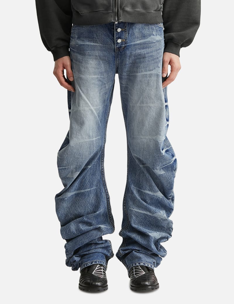 THUG CLUB Laser Washed Parkour Denim Pants - Heavyweight curved