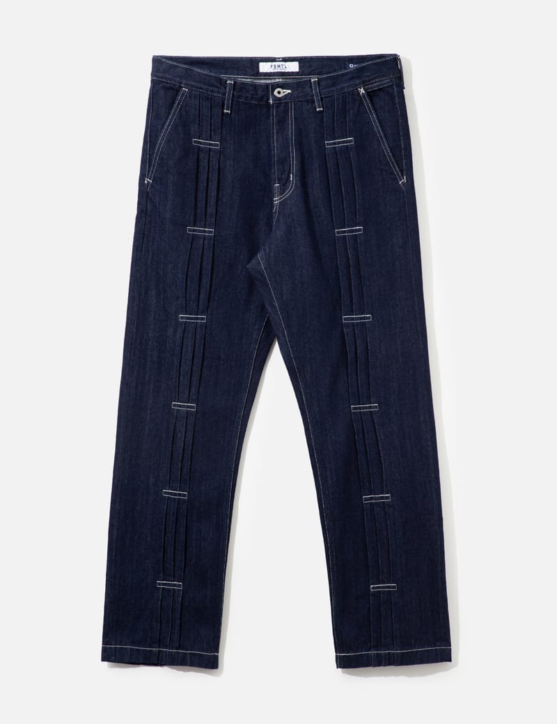 FDMTL Classic Fit Denim CS129 - Washed indigo denim with sashiko