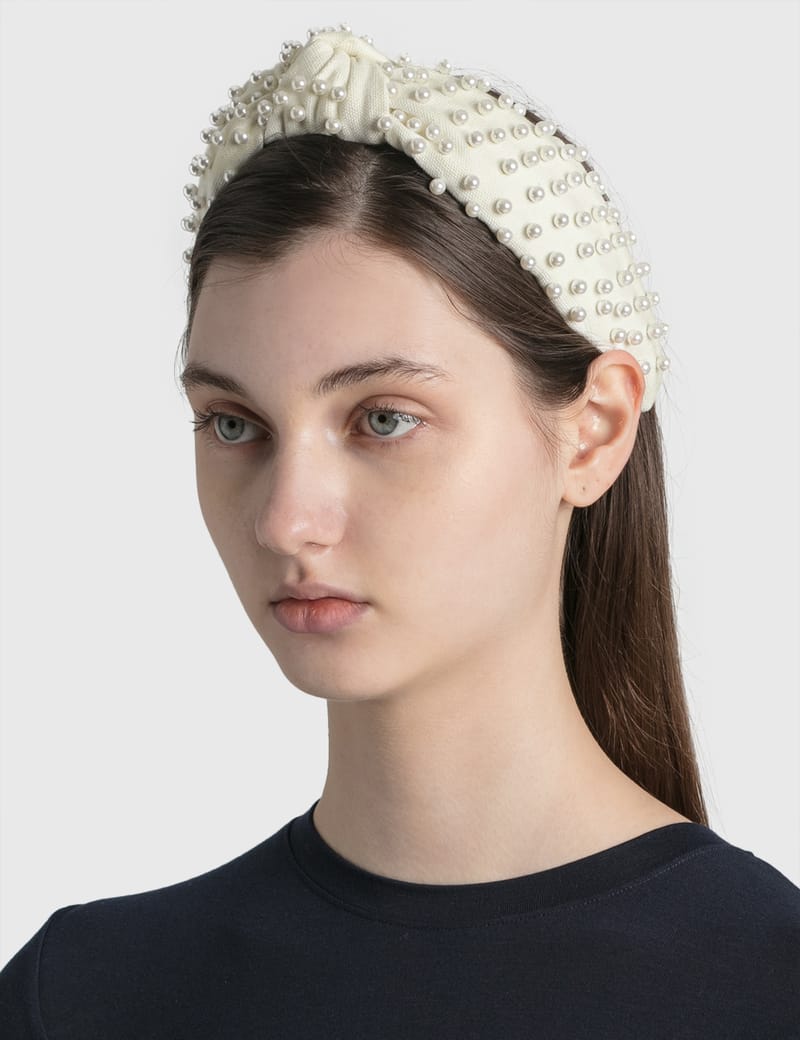 LeleSadoughi ヘアーバンド ヘッドバンド パール ノット JET PEARL BARDOT RIBBON HEADBAND - Lele Sadoughi
