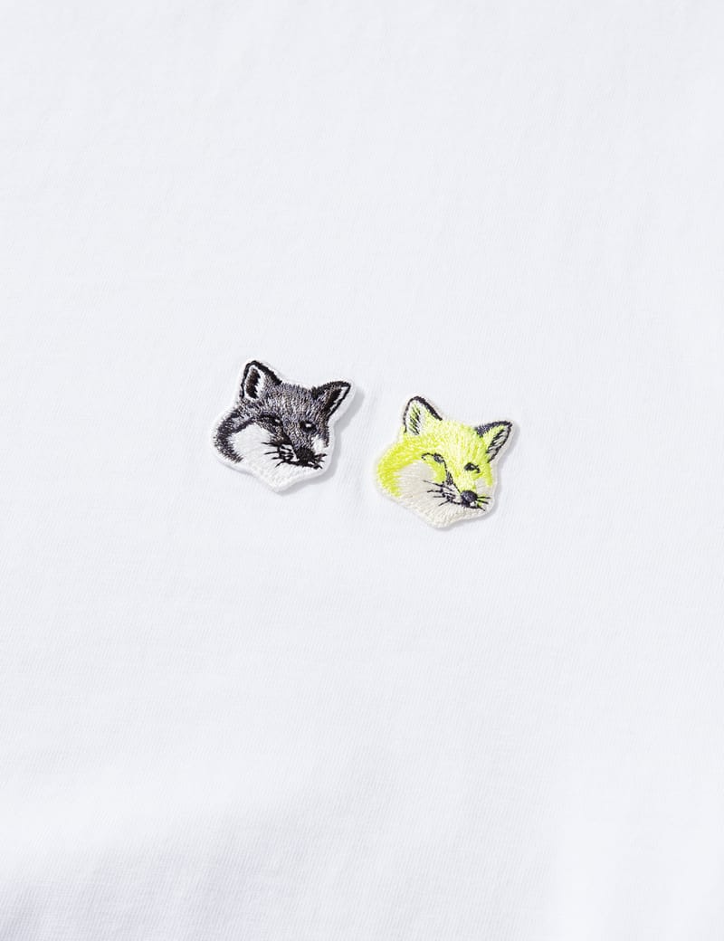 メゾンキツネ モノクローム ダブルフォックスヘッドパッチクラシックTシャツ 白 メゾンキツネ - ダブル モノクローム フォックスヘッド パッチ