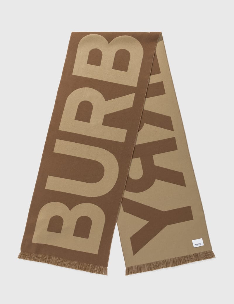 Burberry・バーバリー・ロゴ ウール ジャカードスカーフ（ブラウン ） Burberry - ロゴ ウール ジャカードスカーフ | HBX