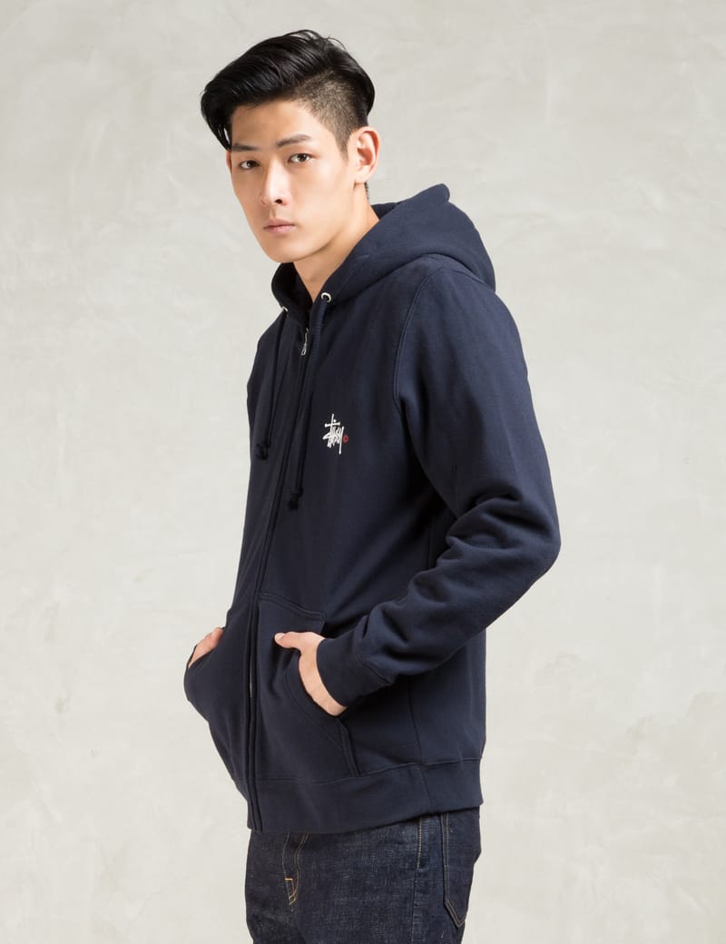 Stüssy - Navy Basic Logo Zip Hoodie | HBX