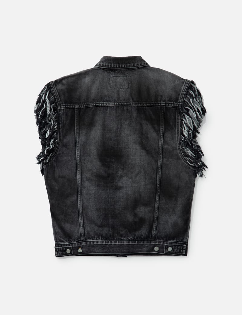 THUG CLUB TC Angels Denim Vest - Oil-washed black denim with raw