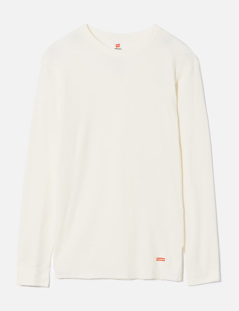 Supreme Hanes Thermal Crew - White thermal crewneck with minor