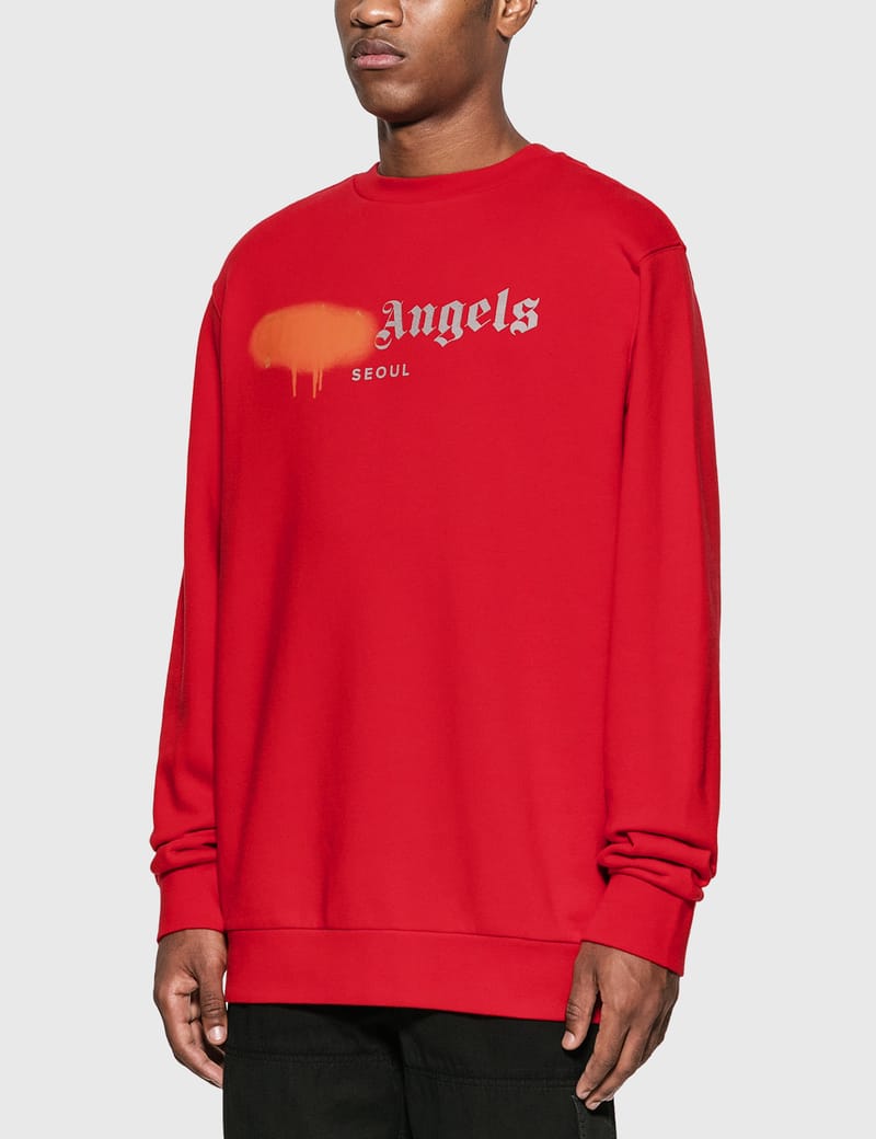 Palm Angels - Seoul Sprayed Logo Sweatshirt | HBX - Globally Palm Angels - Seoul Sprayed Logo Sweatshirt | HBX - Globally