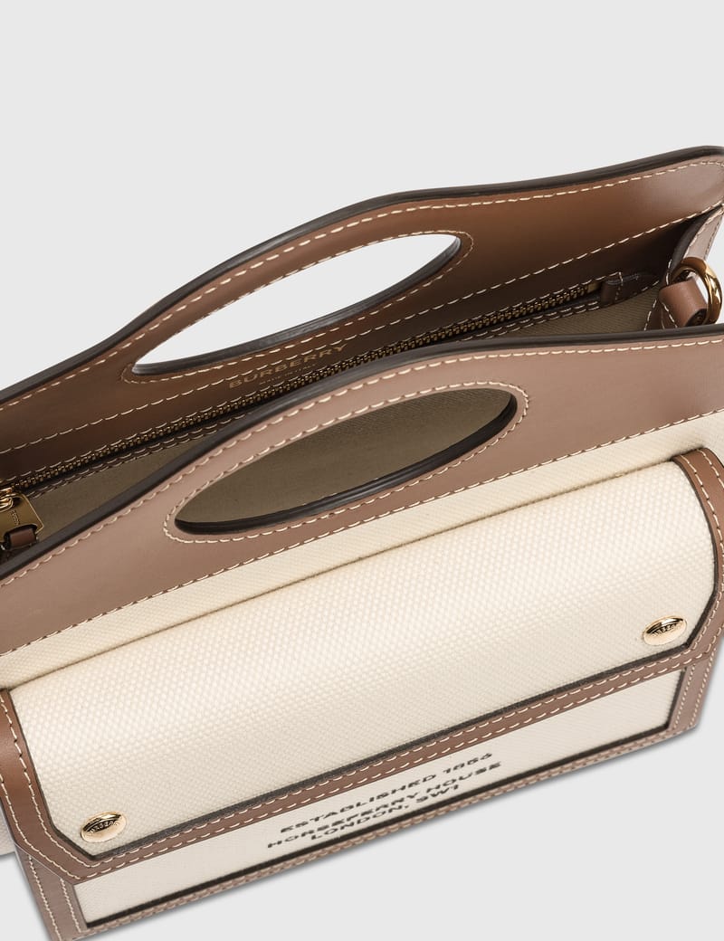BURBERRY｜ (Mini Two-tone Canvas and Leather Pocket Bag Burberry - Mini Two-tone Canvas and Leather Pocket Bag | HBX