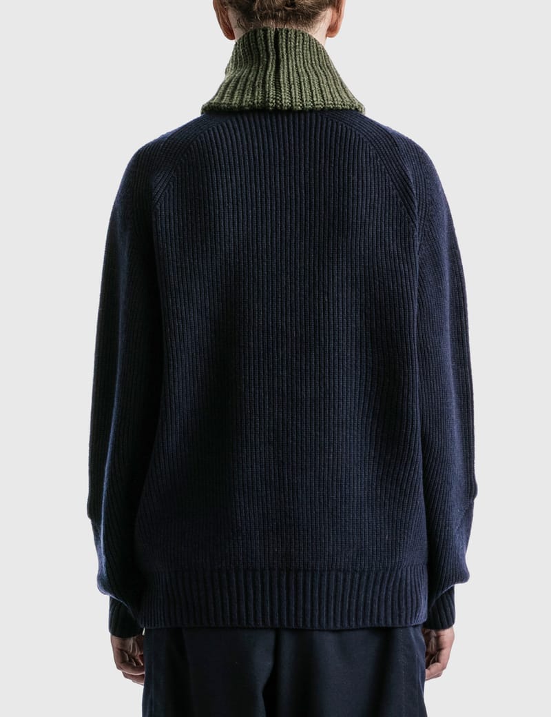 Sacai - Wool Surge X Nylon Twill Knit Pullover | HBX