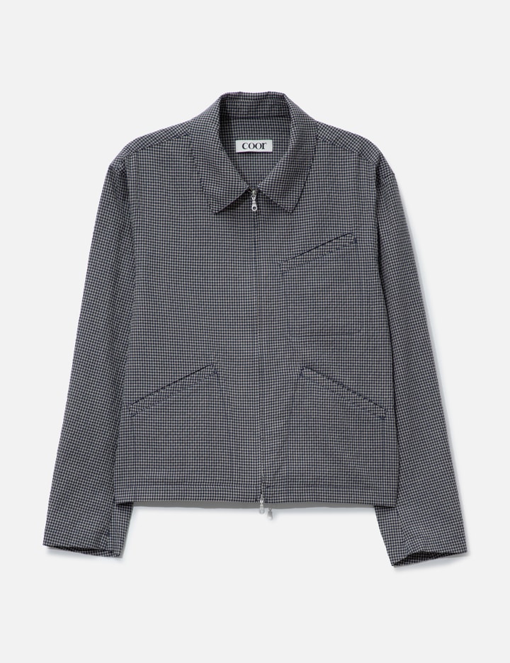 Color Check Micro Check COOR Micro Check Shirt Zip-Up - Semi-oversized blue checked zip shirt | HBX