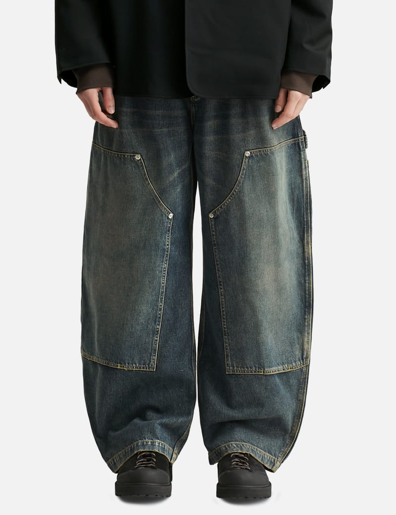 CLESSTE Vintage Dyed Selvedge Denim Double Knee Curved Worker
