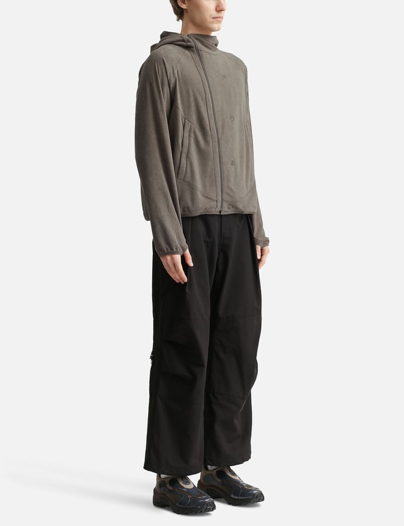 SAN SAN GEAR BUTTON FLEECE JACKET あつむ着用 San San Gear Button Fleece Jacket - Hooded fleece with asymmetric