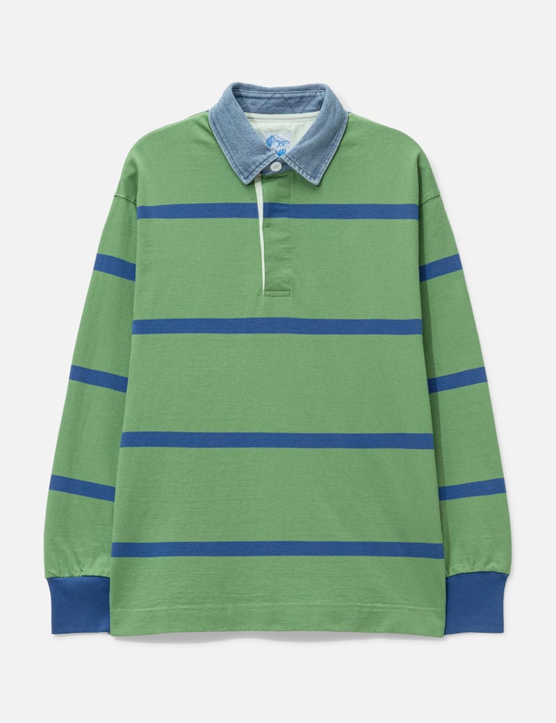 Gramicci Langdon Rugby Shirt - Olive/Blue cotton rugby with polo