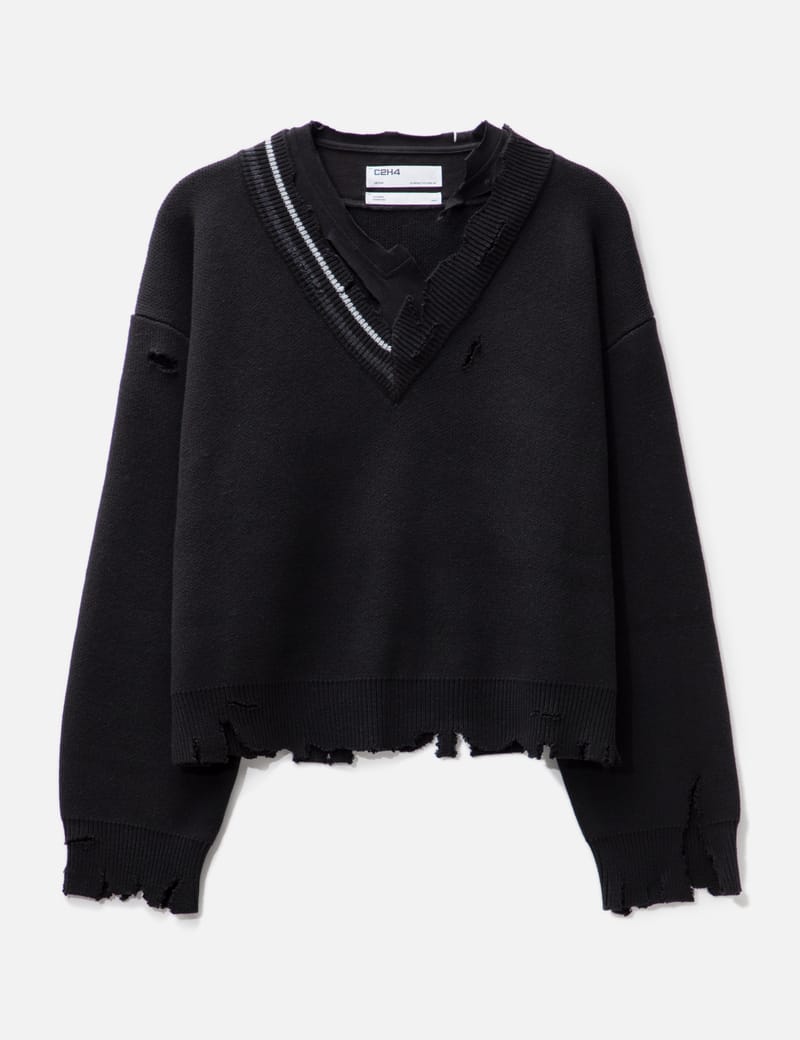 C2H4 Staff Uniform Distressed Knit Layered Sweater HBX