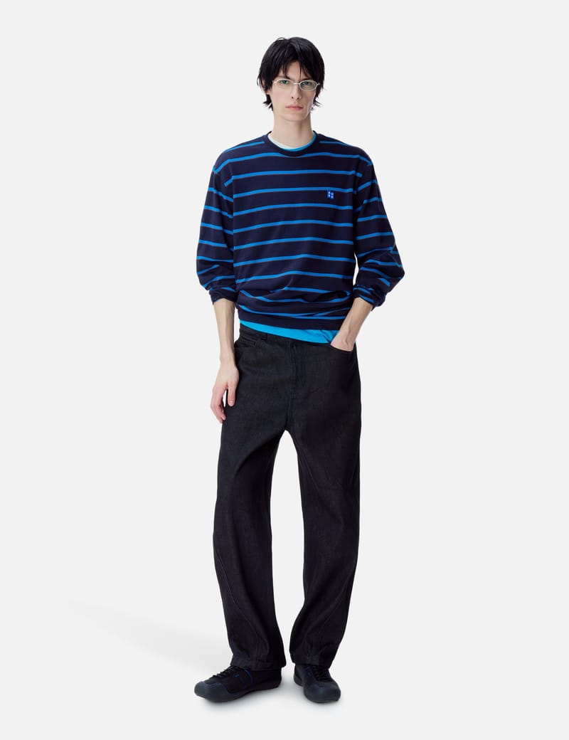 ADERERROR Sig; BL Tag LS T-Shirt 03 - Semi-oversized navy striped