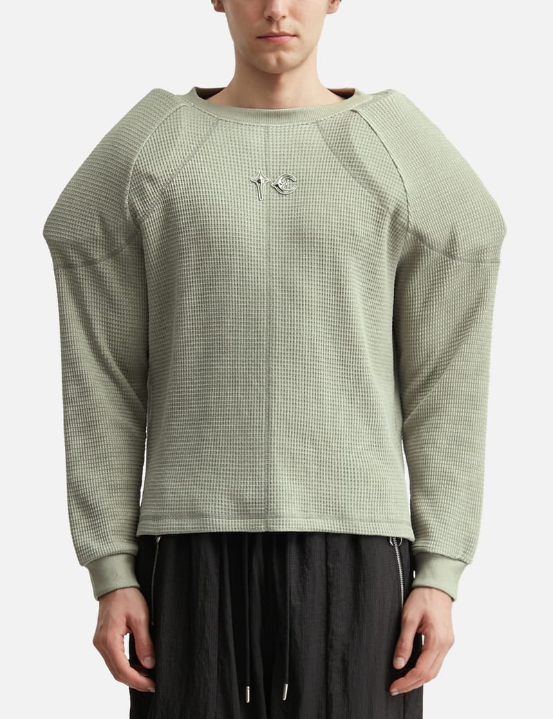 THUG CLUB サグクラブ ワッフル サーマル シャツ Lサイズ 即日発送 THUG CLUB Bulk Shoulder Waffle Long Sleeve - Oversized waffle top