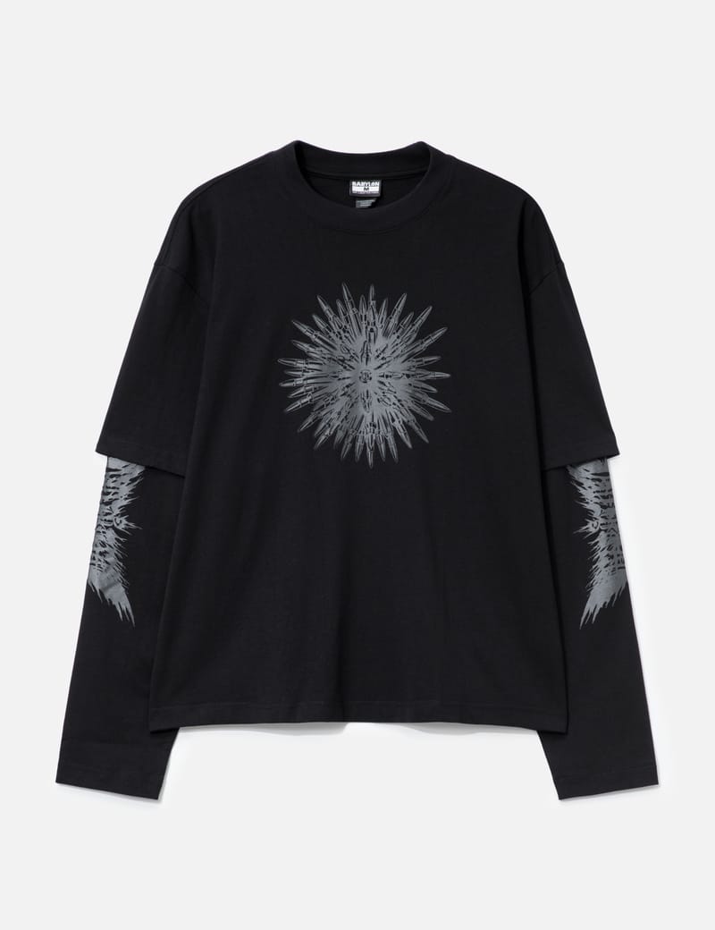 Babylon Long Sleeve Football Tee - Black cotton oversized fit with