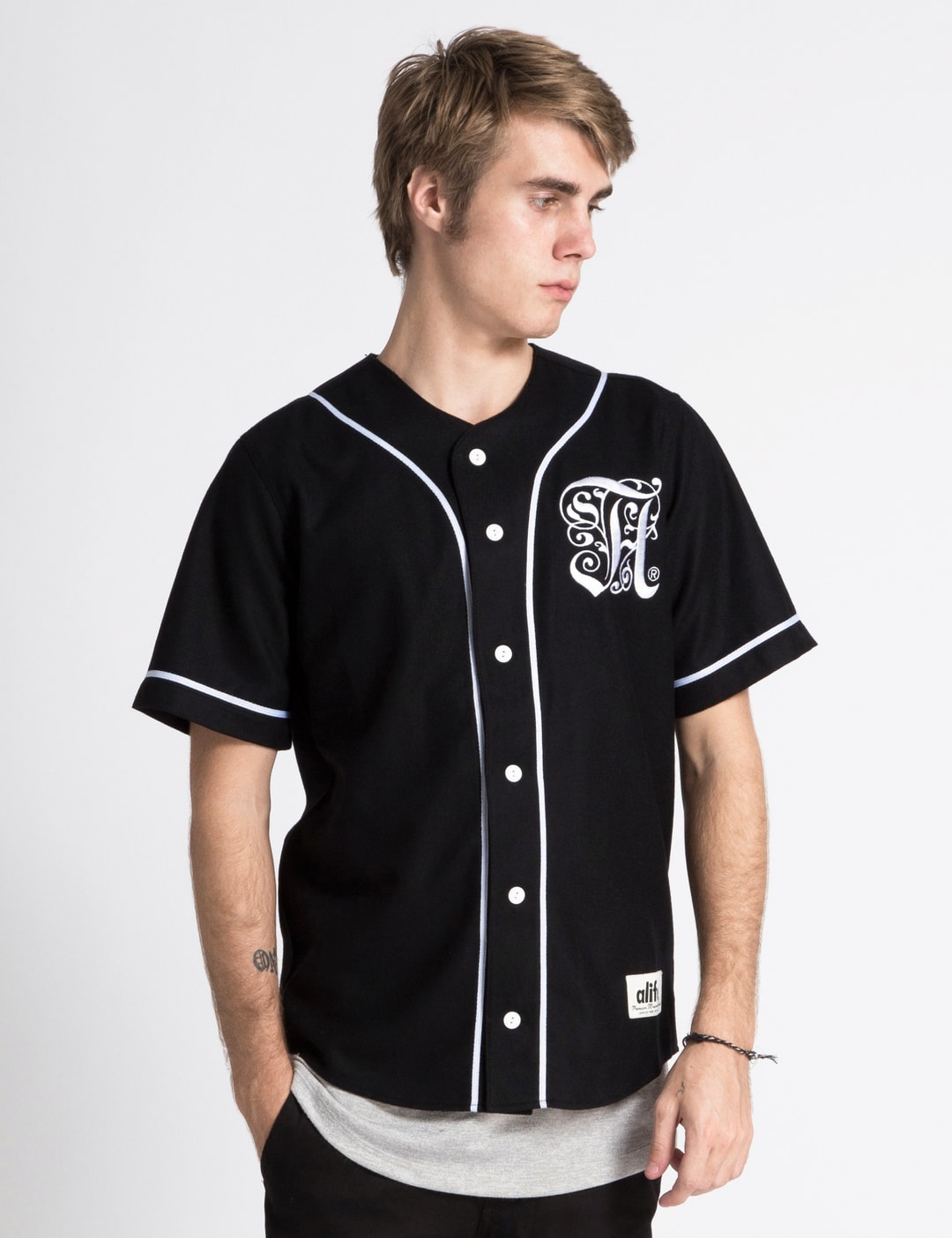 ALIFE - Black Antique A Baseball Jersey | HBX - Globally Curated ...