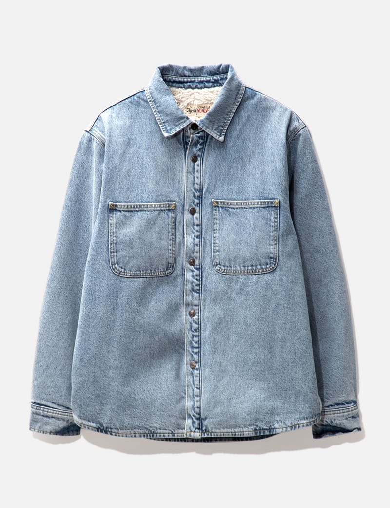 Stussy Sherpa Lined Denim Overshirt In Light Denim | ModeSens