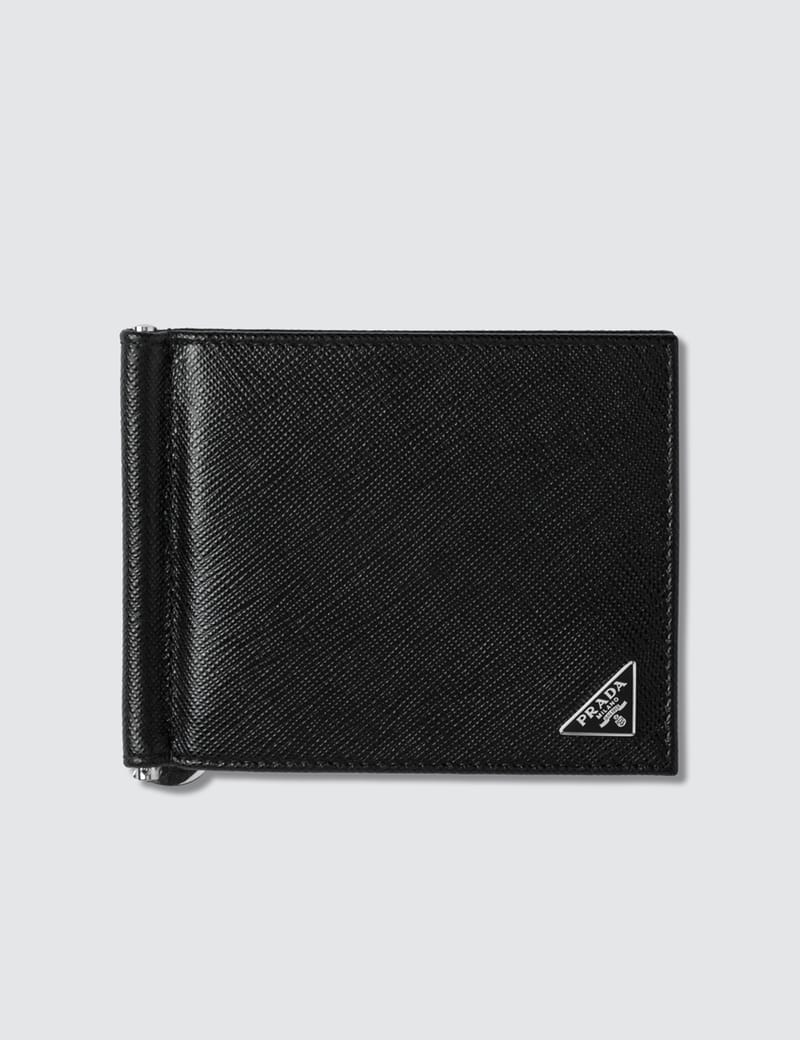 Prada Saffiano Leather Wallet With Money Clip HBX