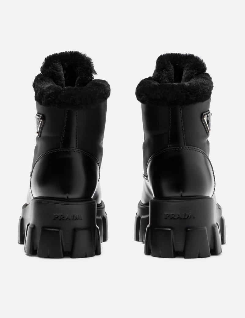 Prada monolith leather and nylon clearance ankle boots