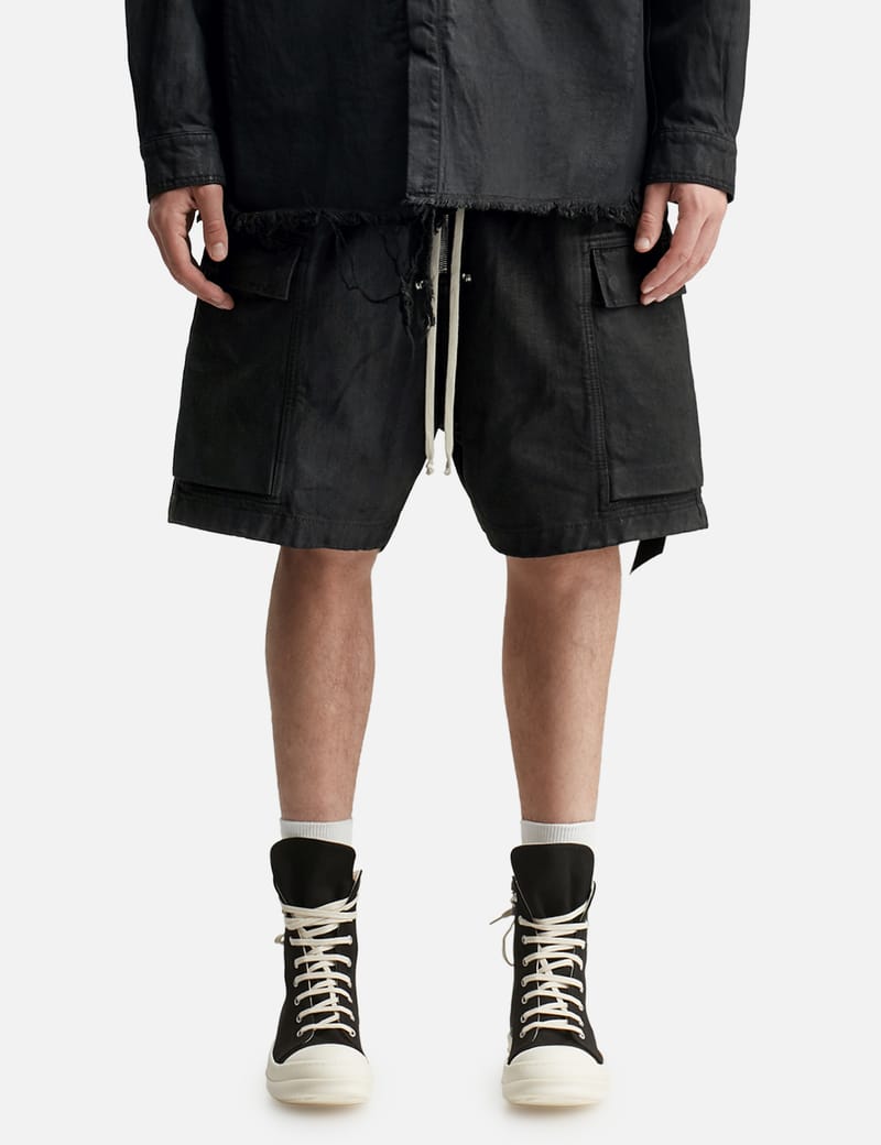 リックオウエンス・ダークシャドウ - CARGOBELA SHORTS IN BLACK WAX