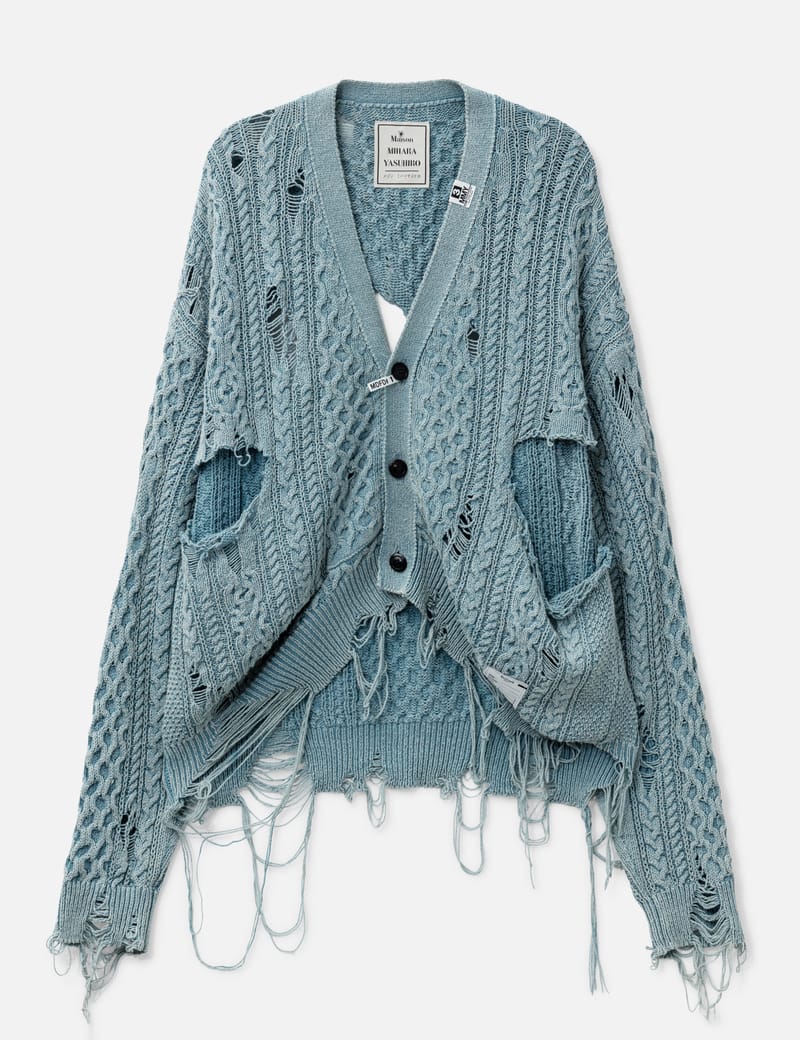 Maison Mihara Yasuhiro Distressed Cardigan - Blue 100% cotton