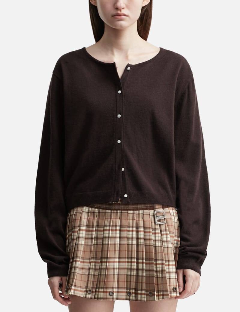 Glowny G Classic Loose Fit Cardigan - Dark brown wool-blend
