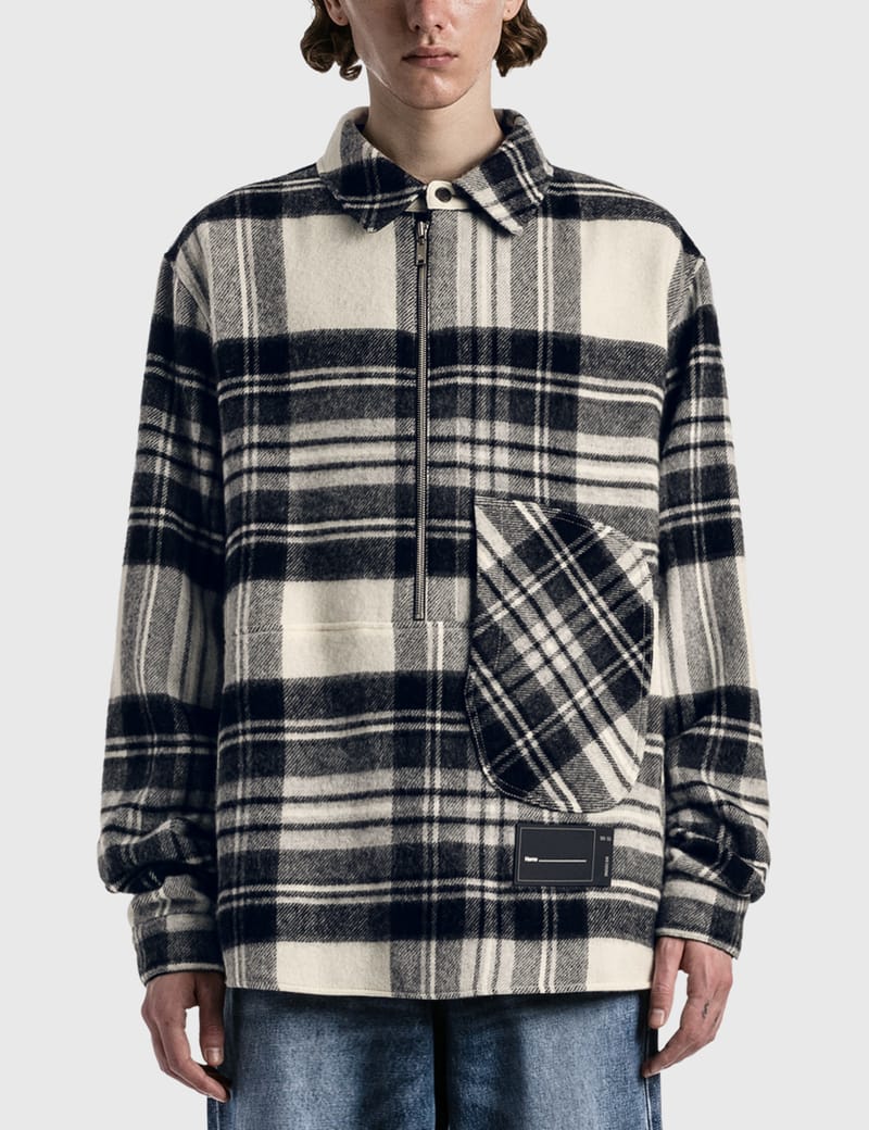 WE11DONE GREY WD CHECK ANORAK WOOL SHIRT