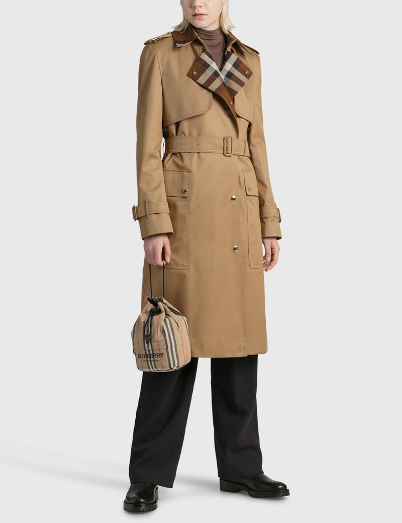 【BURBERRY】チェックパネル コットンギャバジン トレンチコート Burberry - チェックパネル コットンギャバジン トレンチコート