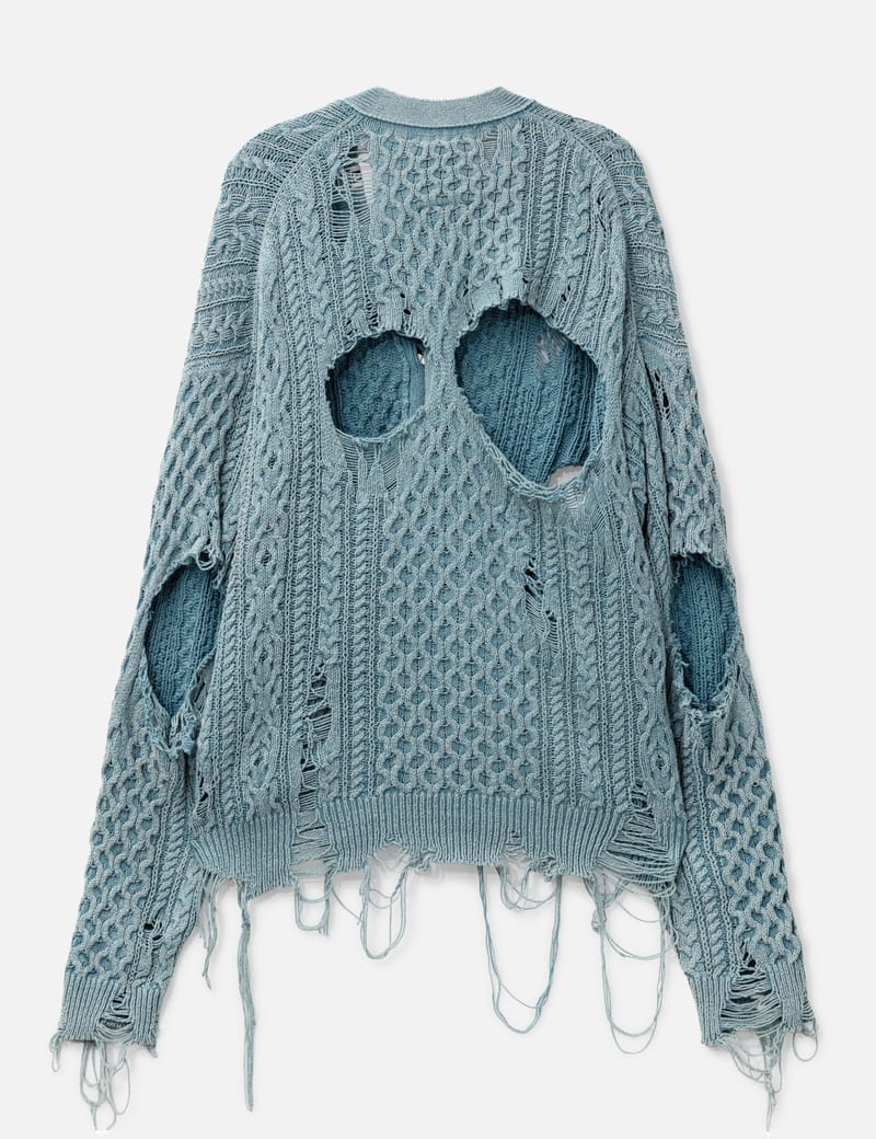 Maison Mihara Yasuhiro Distressed Cardigan - Blue 100% cotton