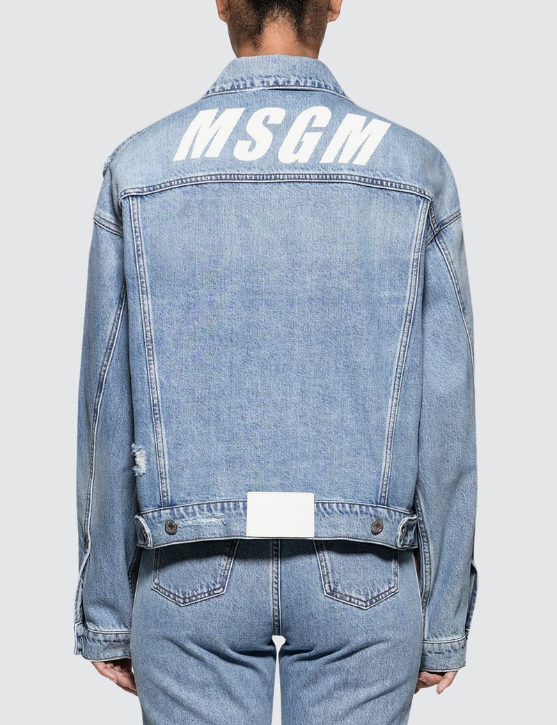 New Logo Msgm Light Blue Washed Denim Jacket