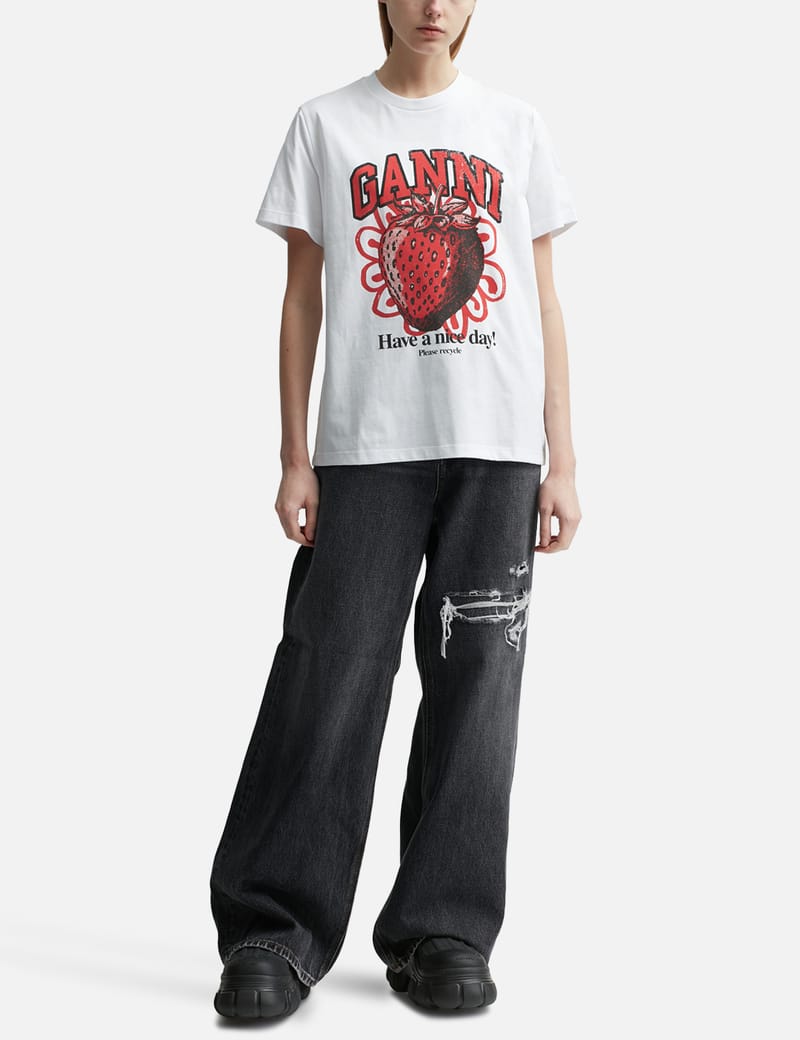 Ganni - ホワイト リラックス ストロベリー Tシャツ | HBX