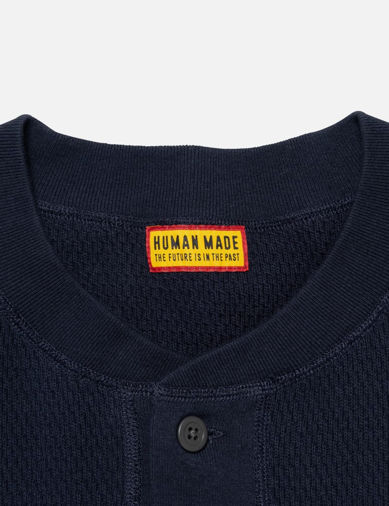 Human Made Henley Neck Shirt - Navy textured thermal cotton with