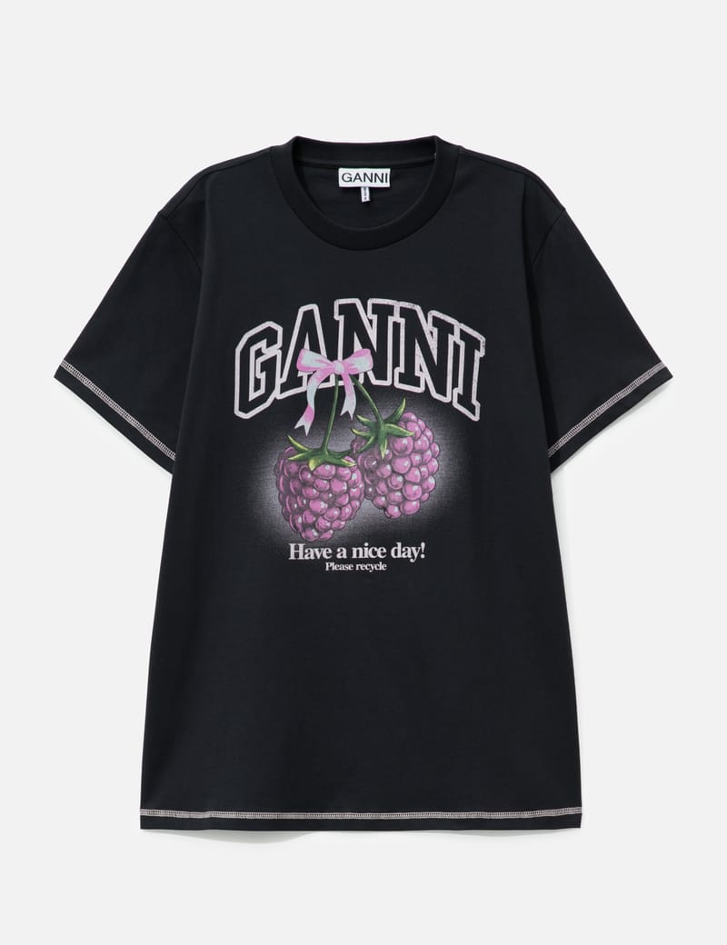Ganni T-Shirt With Raspberries - Organic cotton tee with graphic