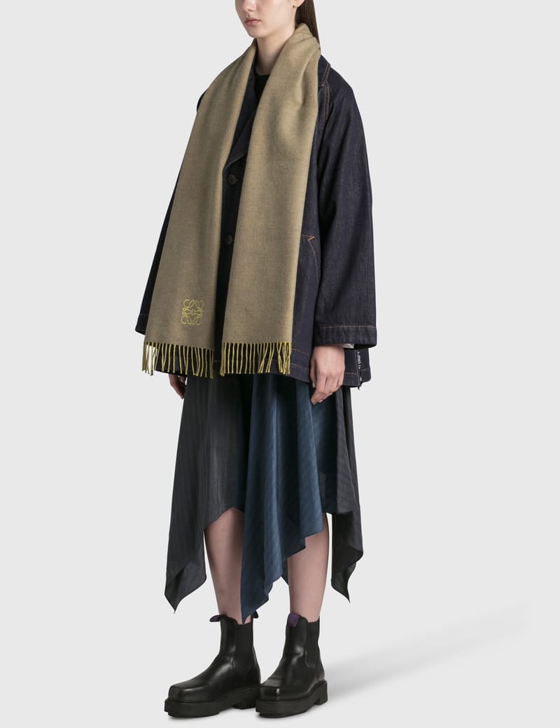 LOEWE バイカラースカーフ LOEWE ロエベ ANAGRAM SCARF ウール+カシミヤ バイカラー
